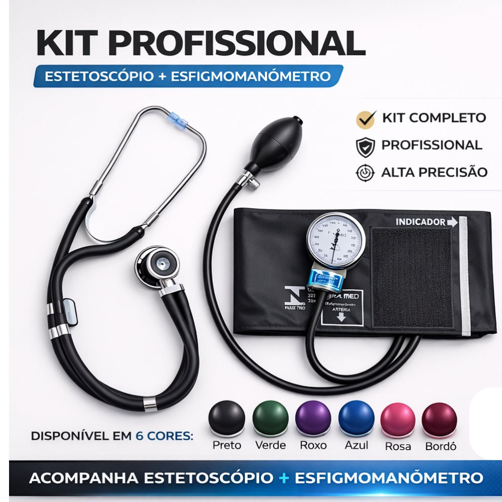 Kit Conjunto Esfigmomanômetro Aparelho de Pressão + Estetoscópio Rappaport Duplo