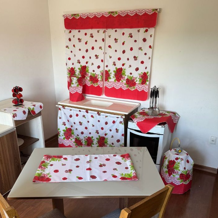 Jogo De Cozinha Kit 8 Peças Tecido Oxford Estampado Cortina De Pia Janela Casa e Decoração