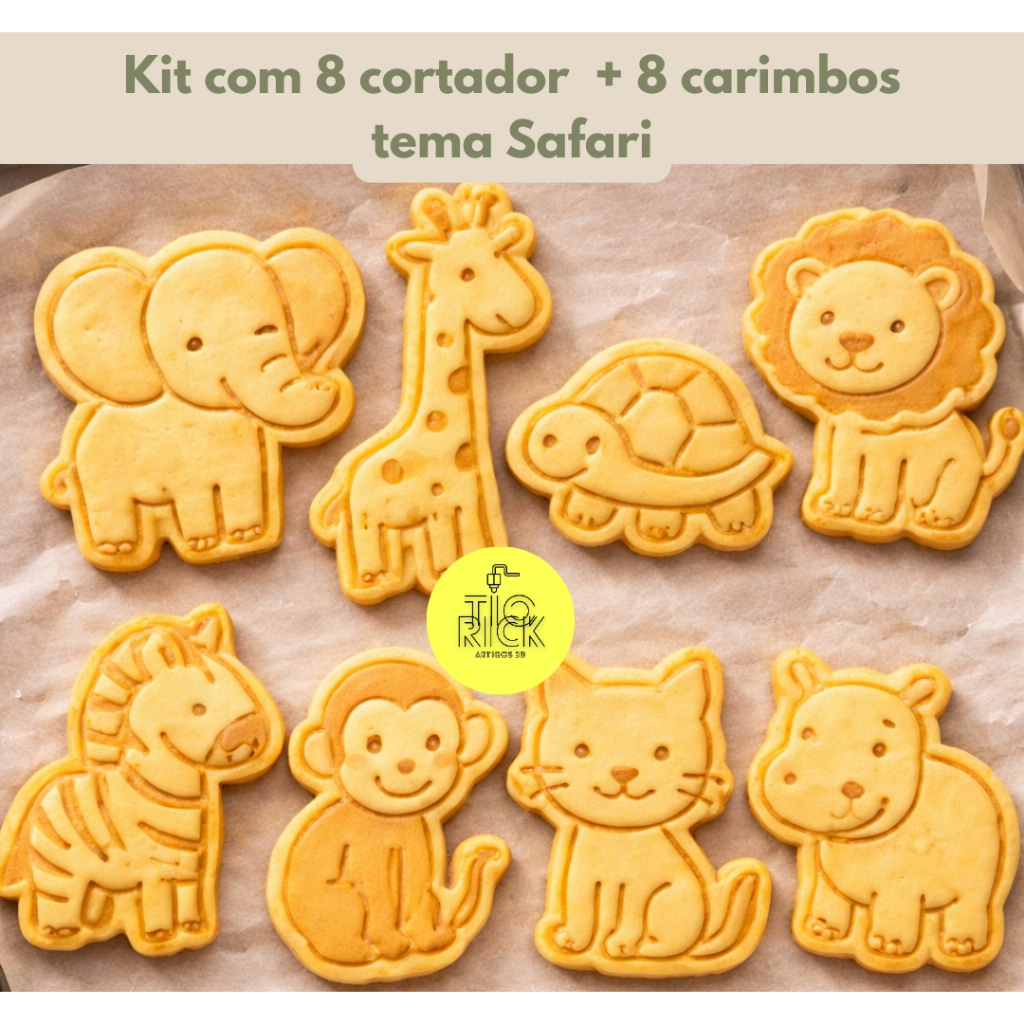 kit 8 cortador + 8 carimbo marcador | molde tema safari para biscoitos, pasta americana, massinha, infantil em Oferta na Shopee