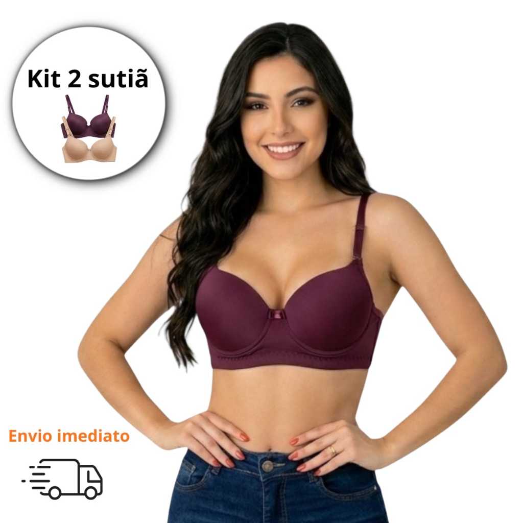 Kit 2 Sutia com Bojo e Base Alongada Microfibra Lingerie Feminina