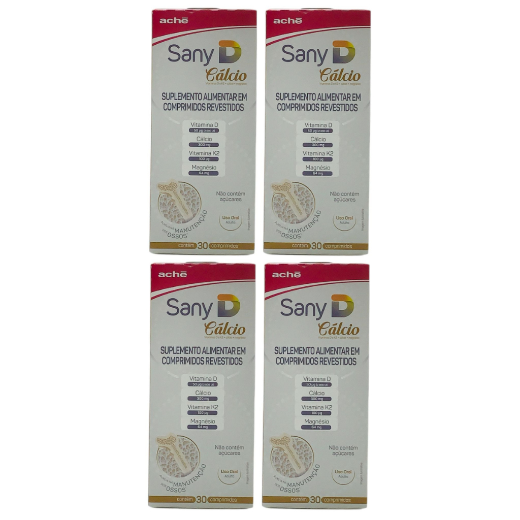 4 Caixas Suplemento Completo Sany Vitamina D Cálcio K2 Magnésio 30 Comprimidos
