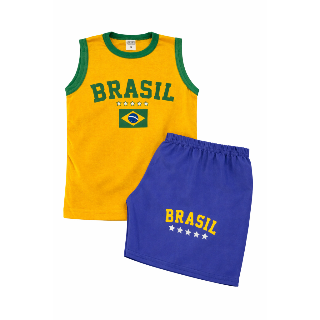 Conjunto Infantil Brasil Menino l Camiseta algodão mais Short Tactel -  Pronta Entrega