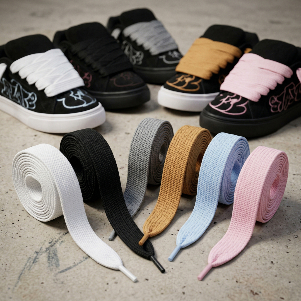 Kit 2 Pares Cadarço Largo Estilo Hip Hop Dança Chato Fat Lace Grosso 17mm 120 cm Streetwear Urbano