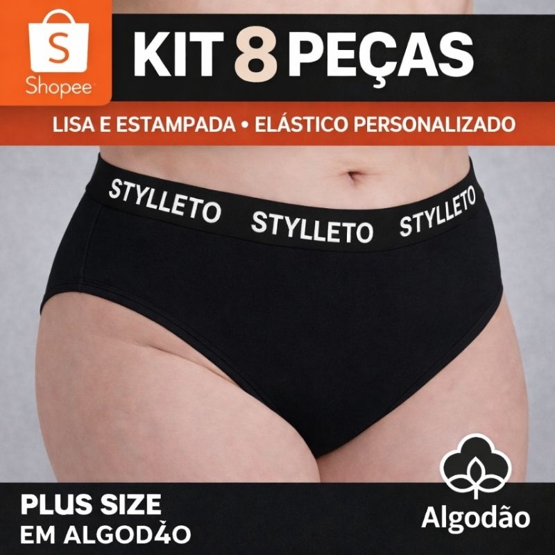 Kit 8 Calçola Cos Alto Elastico Personalizado Pluz Size em Cotton Lingerie