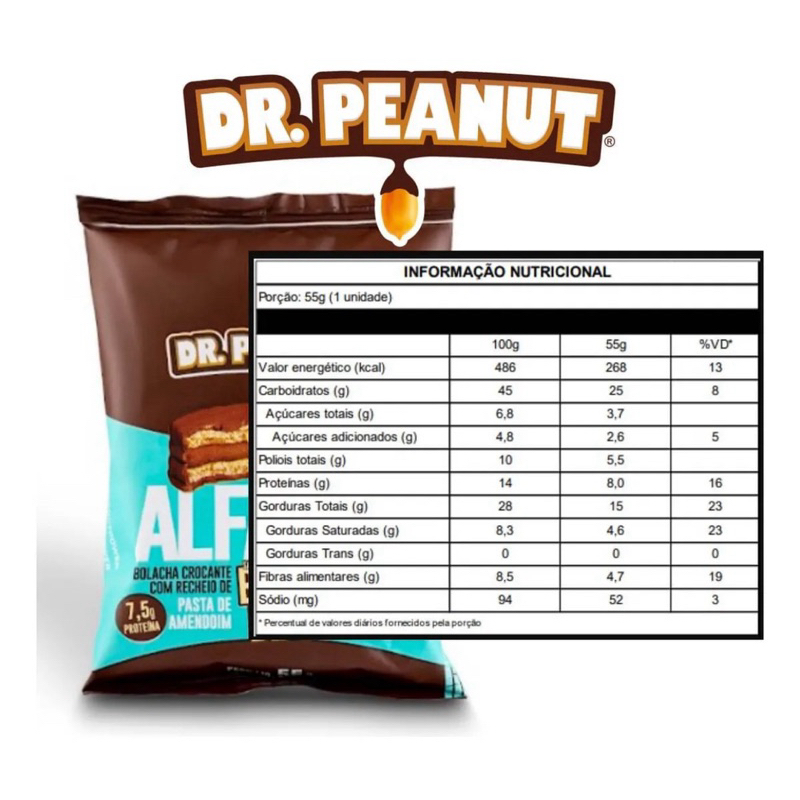 Detalhes do Kit 4 Unidades Alfajor Dr Peanut 55g com Whey Sabor Brigadeiro Colher