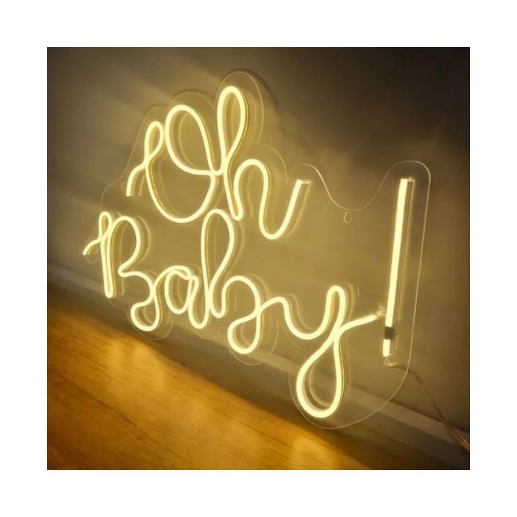 Letreiro LED Neon Oh Baby Decoração Chá De Bebê Revelação Quarto