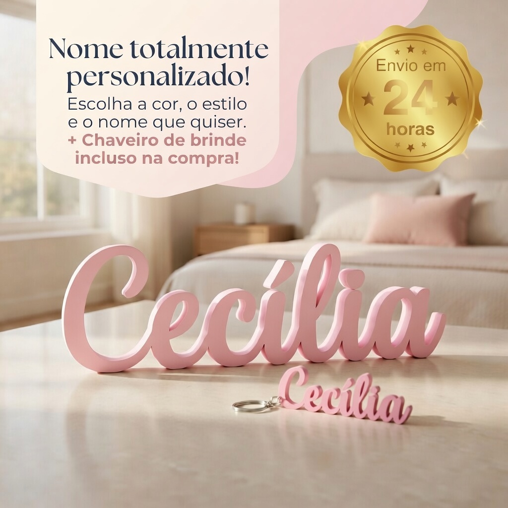 Nome em 3D Personalizado – Letreiro Decorativo Premium + Chaveiro Junto em Oferta na Shopee