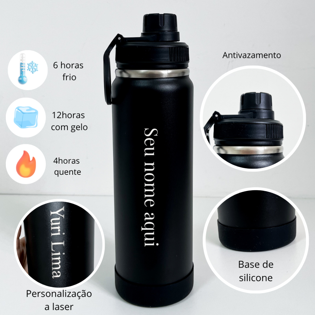 Garrafa Inox Térmica Personalizada 800ML Inox Parede Dupla - Ideal para Academia Trabalho Água Café