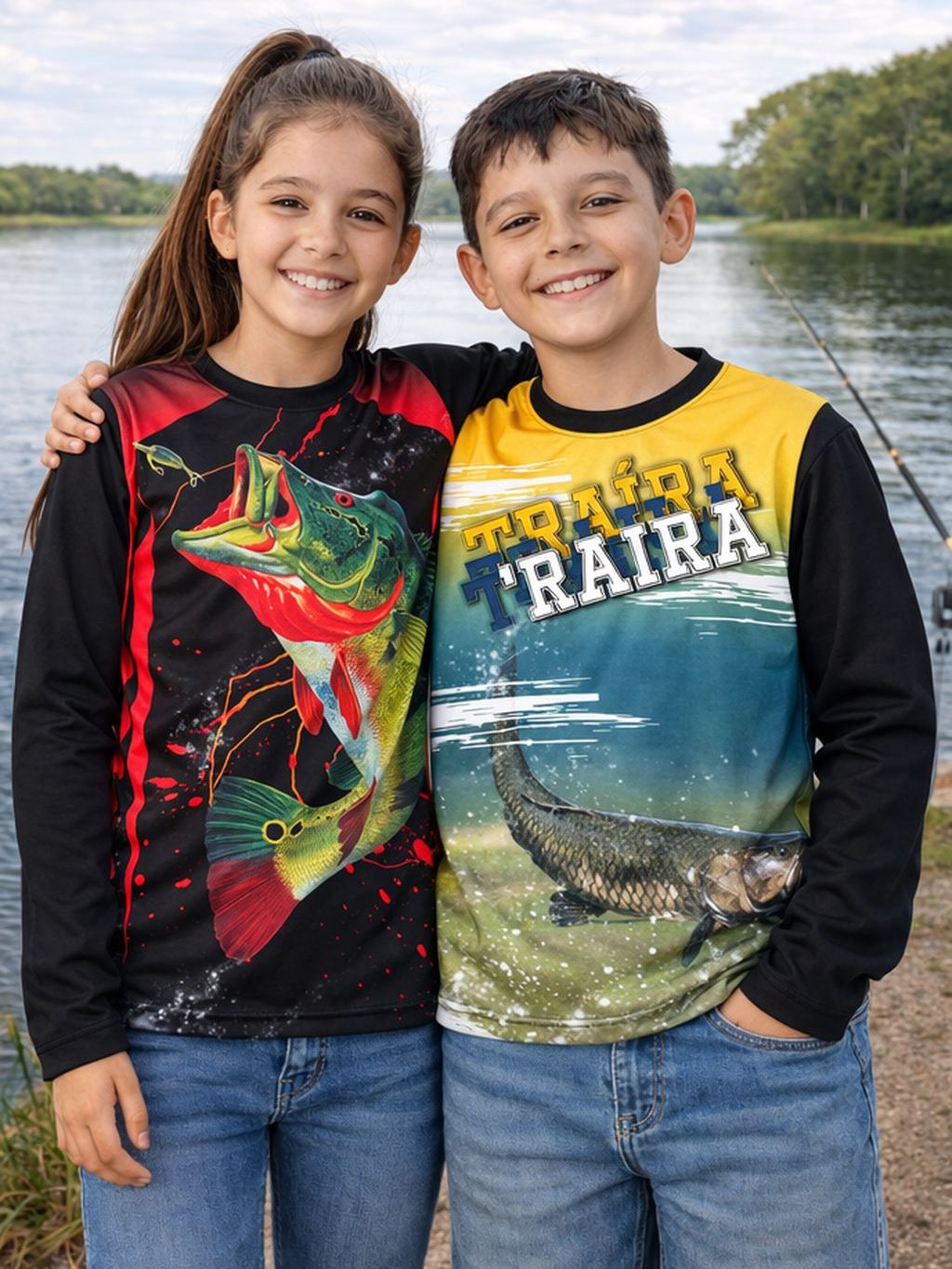 Camisa térmica infantil agro caminhão pesca boi comitiva cavalo trator peixe UV+50 proteção solar