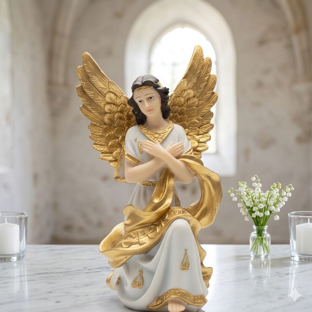 Anjo da Guarda 18cm Resina Decorativo Natalino Presépio Oratório Altar Religioso Presente Católico