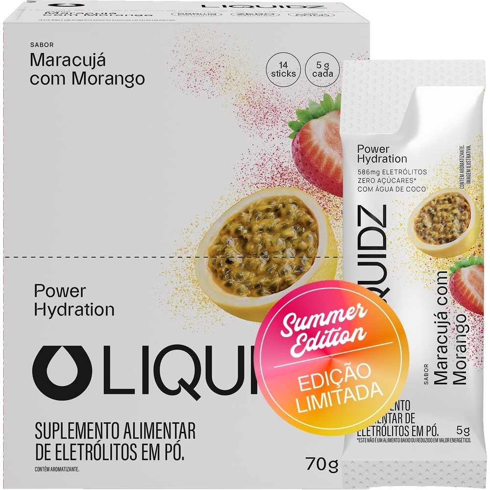 LIQUIDZ® - Eletrólitos Zero Açúcar - Maracujá e Morango - 14 sachês
