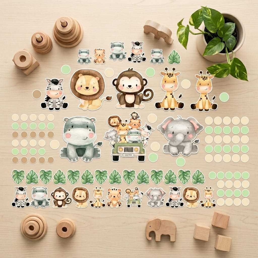 Kit 90 Adesivos Animais Safari + Bolinhas - Papel de Parede Decoração Infantil em Oferta na Shopee