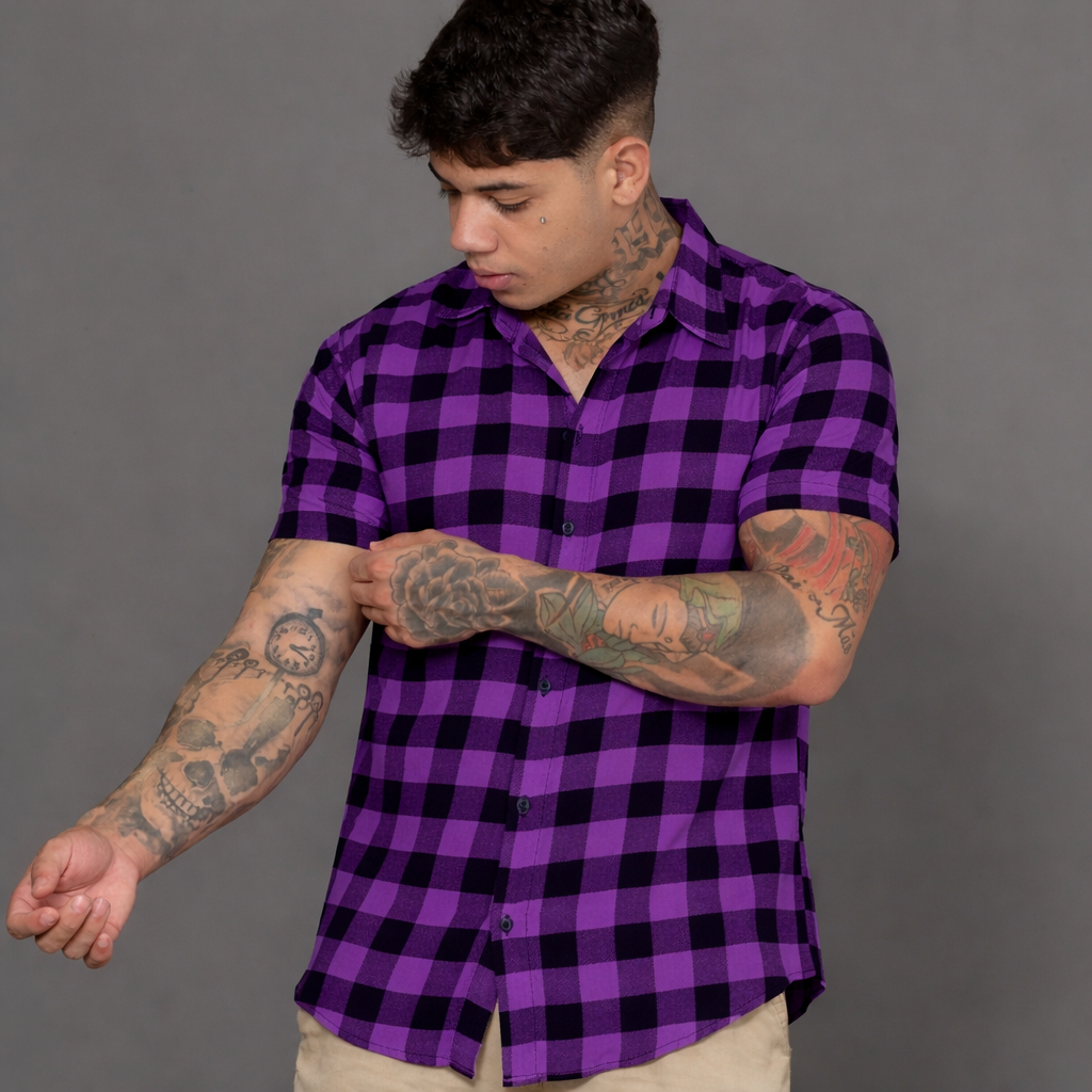 camisa xadrez masculina camisas manga curta viscose masculino colorida Quadriculada