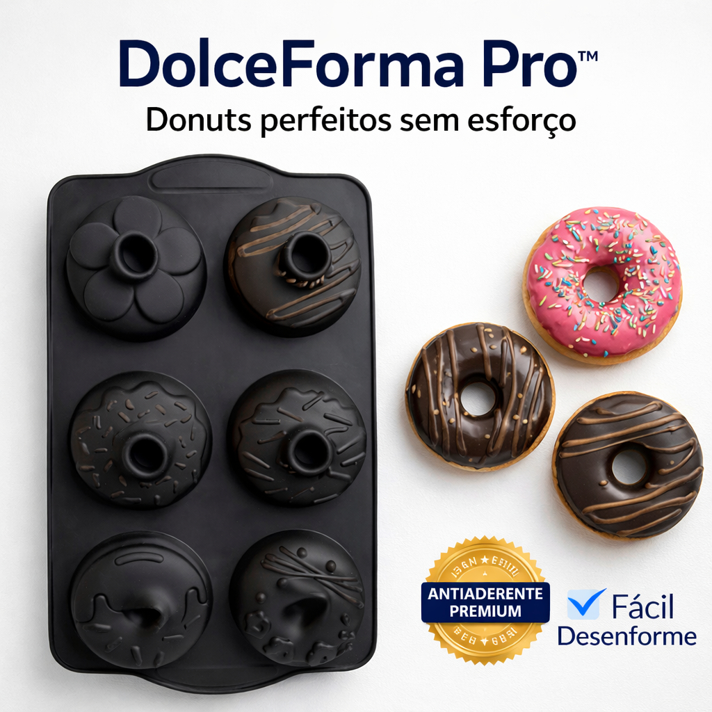 Forma Silicone Donuts Antiaderente 6 Cavidades Molde Assadeira Fácil Desenforme para Donuts