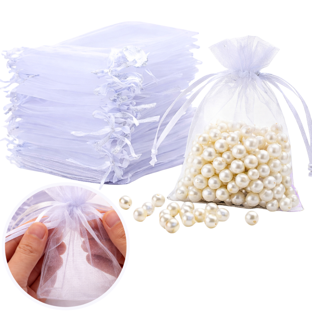Kit 10/20/50/100 Saco Organza Branco 7x9 9x12 10x15 20x30cm Saquinho Tule Lembrancinha Joia Aniversário Maternidade em Oferta na Shopee