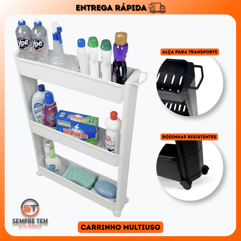 Organizador Multiuso Carrinho Com Rodinhas Armario Prateleiras Banheiro Lavanderia Cozinha Quarto
