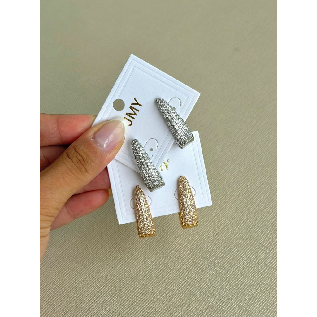 Brinco Feminino Cravejado Gota Média Bijuteria Dourado e Prata Brilhante Cravejado Zircônia Luxo