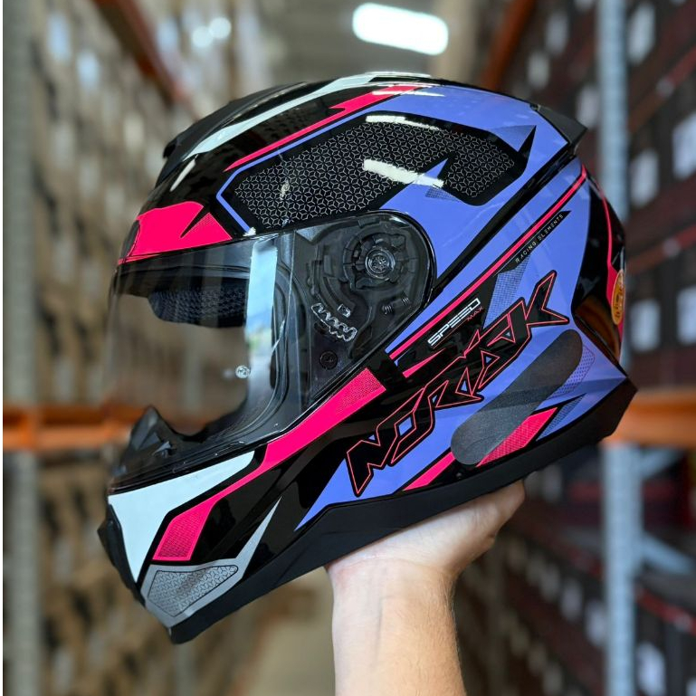 Capacete moto Norisk Razor Speedmax Roxo Rosa Integral + Narigueira Masculino Feminino Original Novo