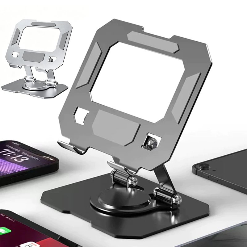 Suporte iPad Totalmente Alumínio de Mesa Base Rotatória Ajustável Dobrável 360º Para Tablets Mac