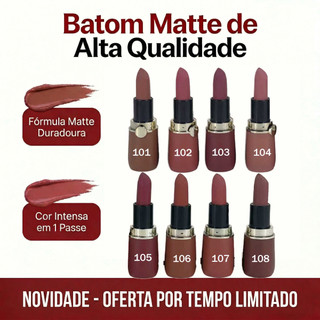 Kit Batom Mate Veludo - À Prova D'água, Longa Duração, Hidratante, Não Mancha Copo