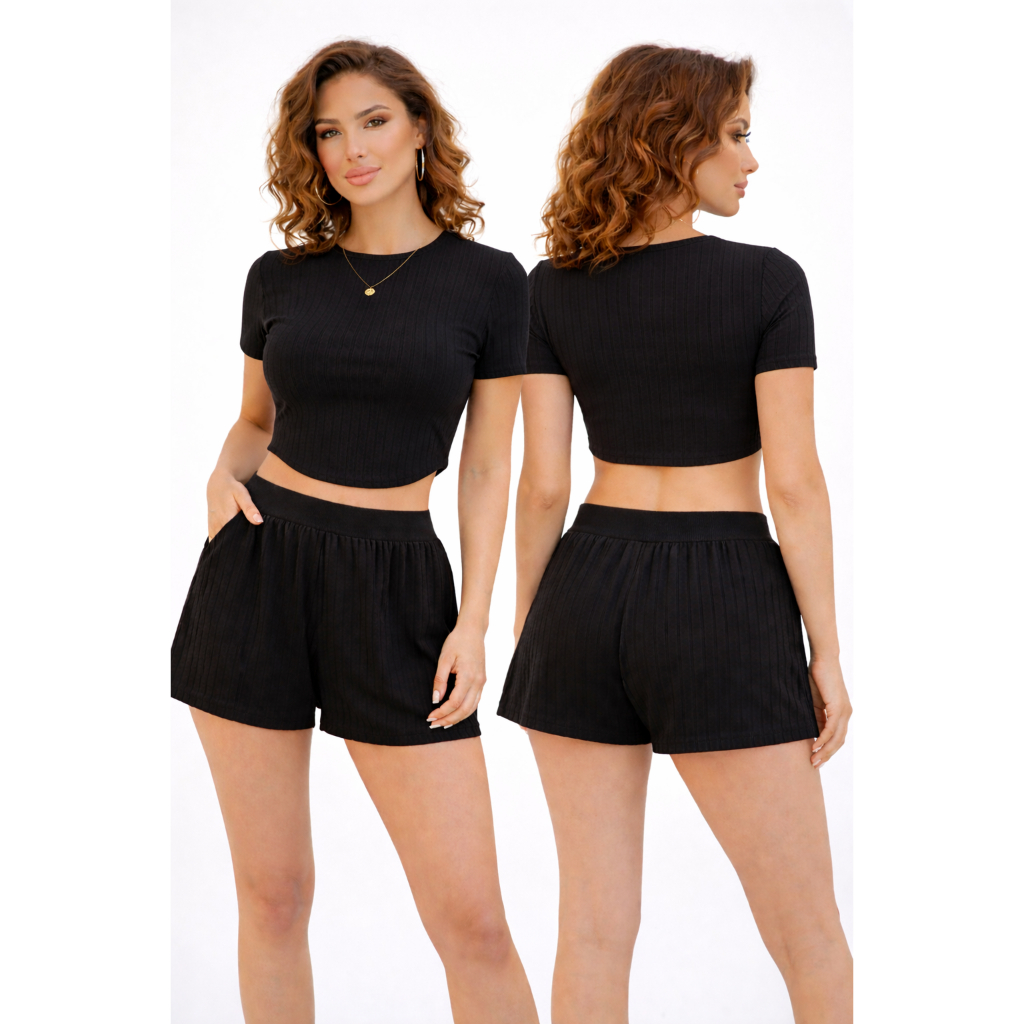 Blusa Cropped Canelada Premium Feminino Casual Moda Feminina Básica Elegante com frente arredondada
