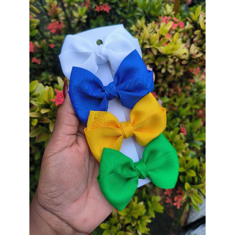 4Pçs Kit Brasil 4 Laços de Cabelo Infantil 8,5cm no Bico de Pato/ Meia de Seda para Bebês