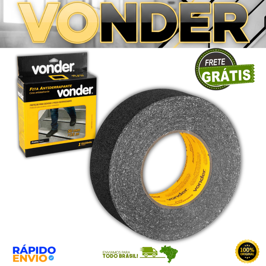 Fita Antiderrapante Preta 50mmx15m Vonder Para Pisos Degraus Escadas Rampas Acesso Oferta 15 Metros