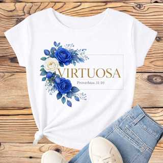 Camiseta Gospel Feminina Floral Virtuosa Escolhida Amada T-shirt Cristã Premium