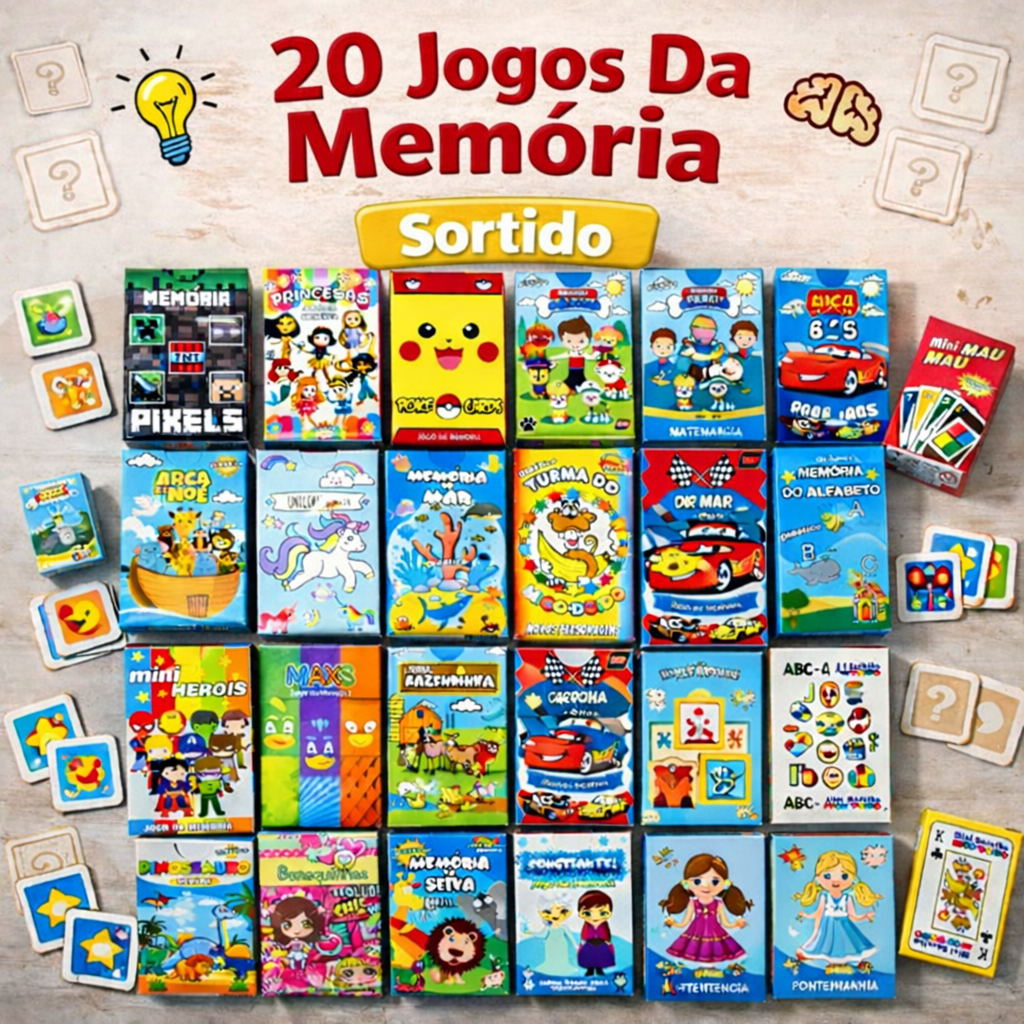 Kit 20 Jogo da Memoria Brinquedo Infantil Kit Festa Lembrancinha Prenda Educativo Didatico