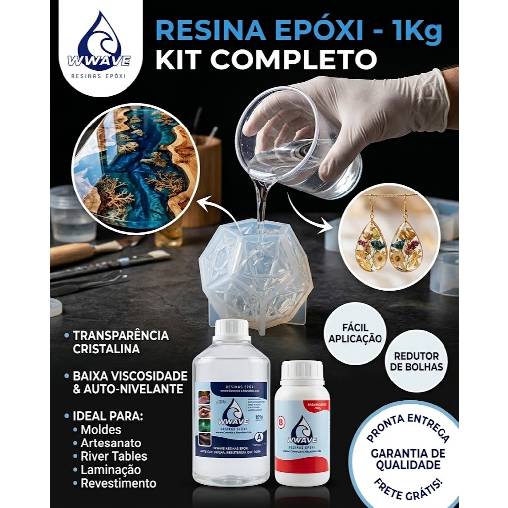 Kit Resina Epóxi Baixa Viscosidade Transparente + Endurecedor – Para Moldes, Artesanato e Madeiras