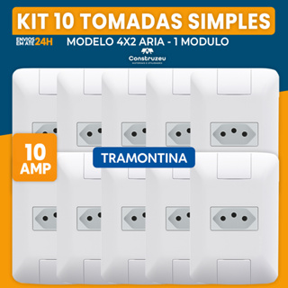 Kit 10 Unidades Conjunto Tomada Branca Simples Placa Eletrica 4X2 10A 250v Aria - Tramontina em Oferta na Shopee