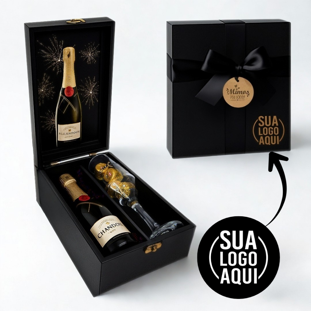Kit Presente Chandon Baby 187ml - Com taça e chocolates - Maleta em Madeira - PERSONALIZE COM NOME OU LOGO! em Oferta na Shopee