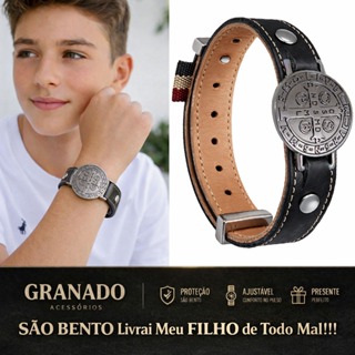 Pulseira de Couro INFANTIL/ADULTO São Bento com Fecho Ajustável - MODELOS em Oferta na Shopee