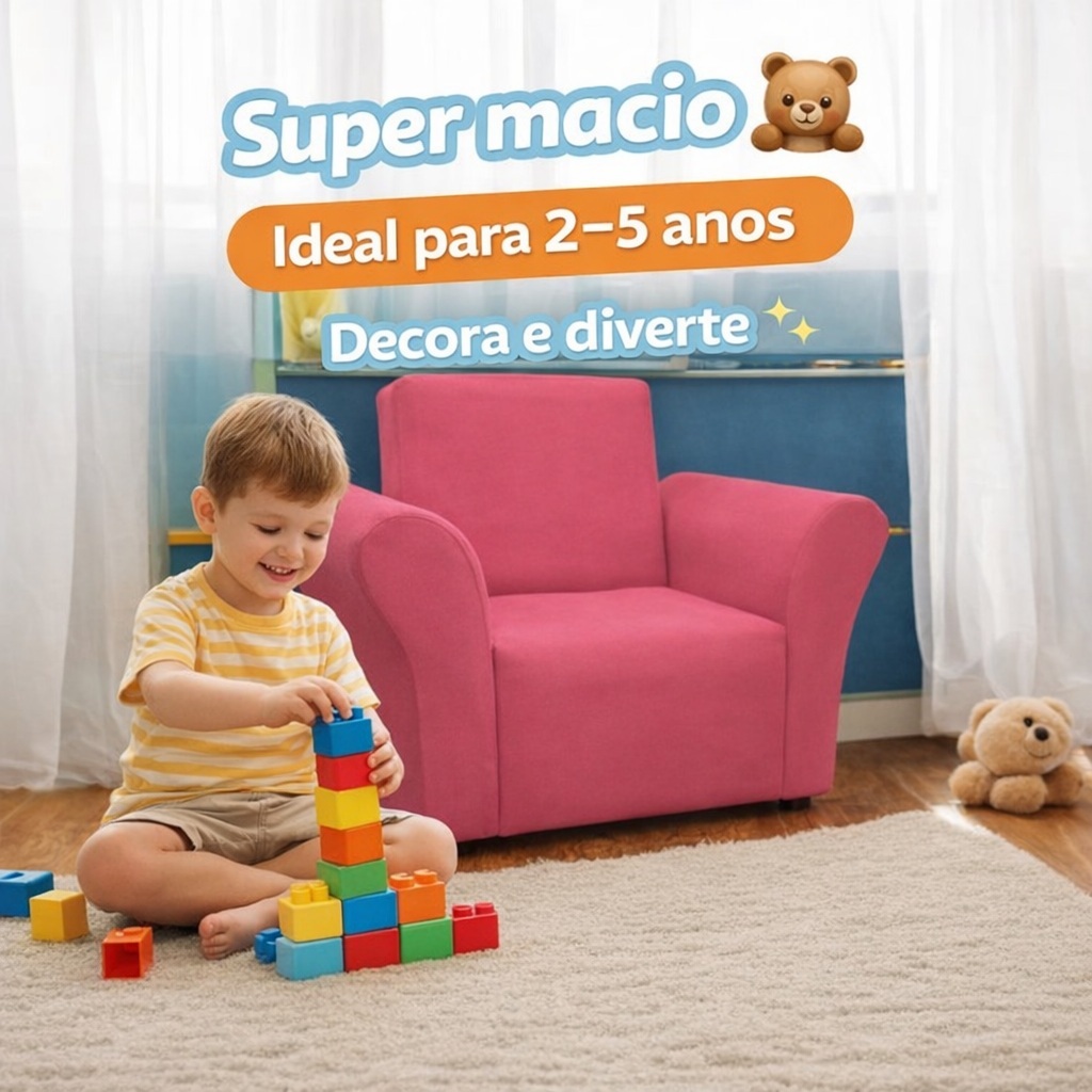 Sofá Infantil 2-5 Anos | Poltrona Infantil Macia Lavável | Mini Sofá Decorativo