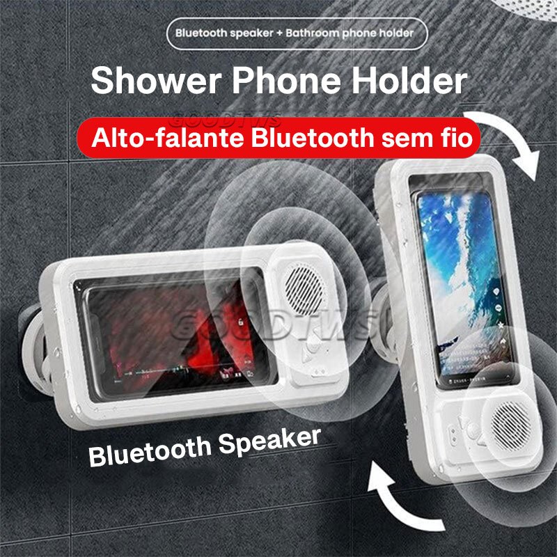 Suporte à prova d’água Speaker Bluetooth de sem fio Para Banheiro Shower Phone Holder Alto-falante Tela Sensível