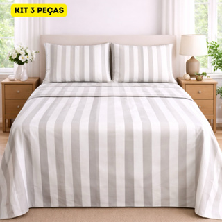 kit Lençol 3Pçs Percal 450 Fios Casal Queen Linha Luxo Premium em Oferta na Shopee