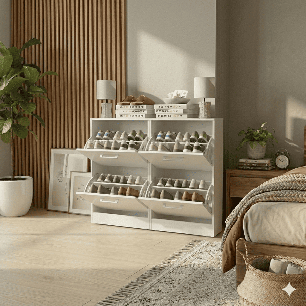 Sapateira Compacta Basculante Moderna 2 Portas Organizador de Sapatos Multiuso