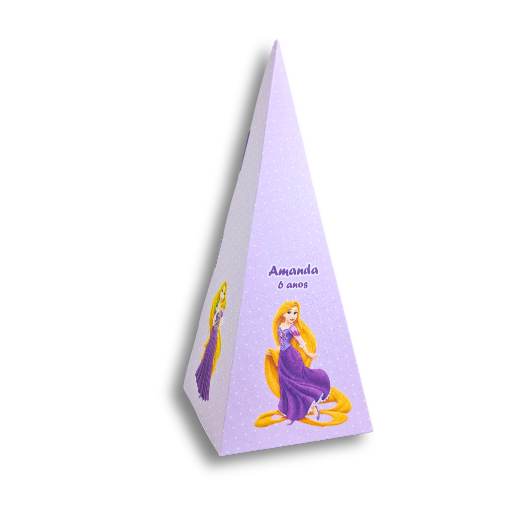 Caixinhas Pirâmide Rapunzel Enrolados personalizadas - lembrancinha princesa com cabelos longos