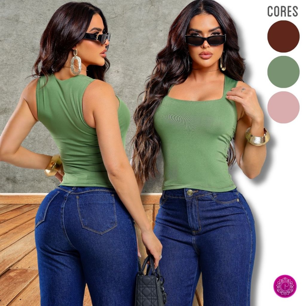 Blusa Feminina Gola quadrada Padilhamoda Suplex Elegante Forro duplo