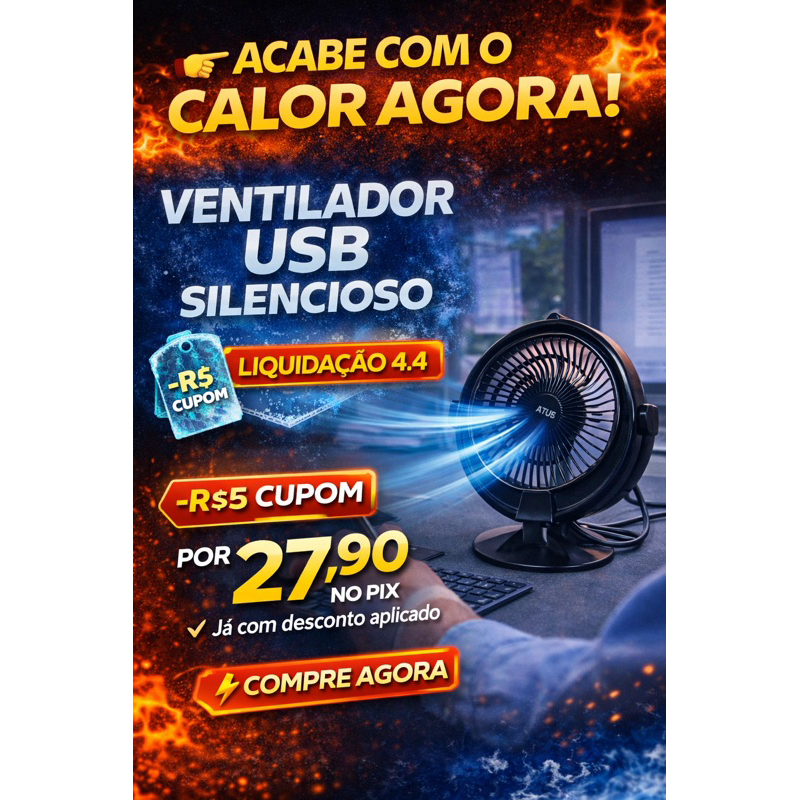 4.4 Ventilador de Mesa USB Portátil Silencioso Compacto Mini Ventilador Forte Calor Escritório Casa