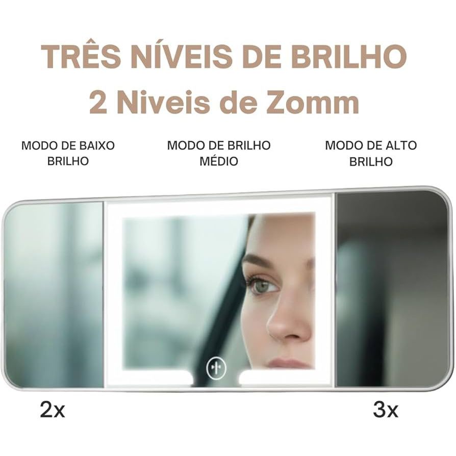Espelho de Maquiagem para Carro com LED Recarregável com 3 Modos de Luz, Sensor Touch e 60 LEDs em Oferta na Shopee
