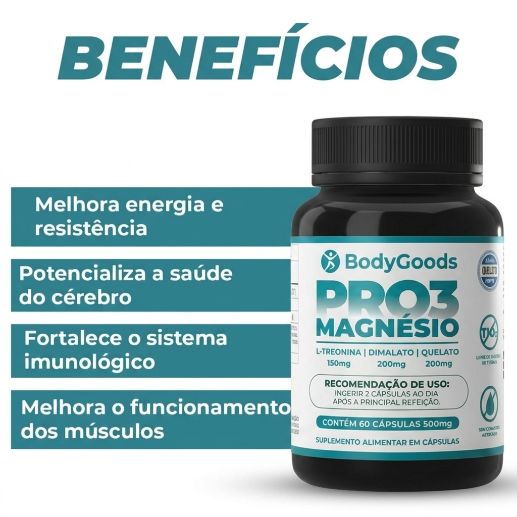 PRO Magnésio 3 - Quelato Dimalato Treonato - 60 Cápsulas - Poucas Unidades - Envio Rápido