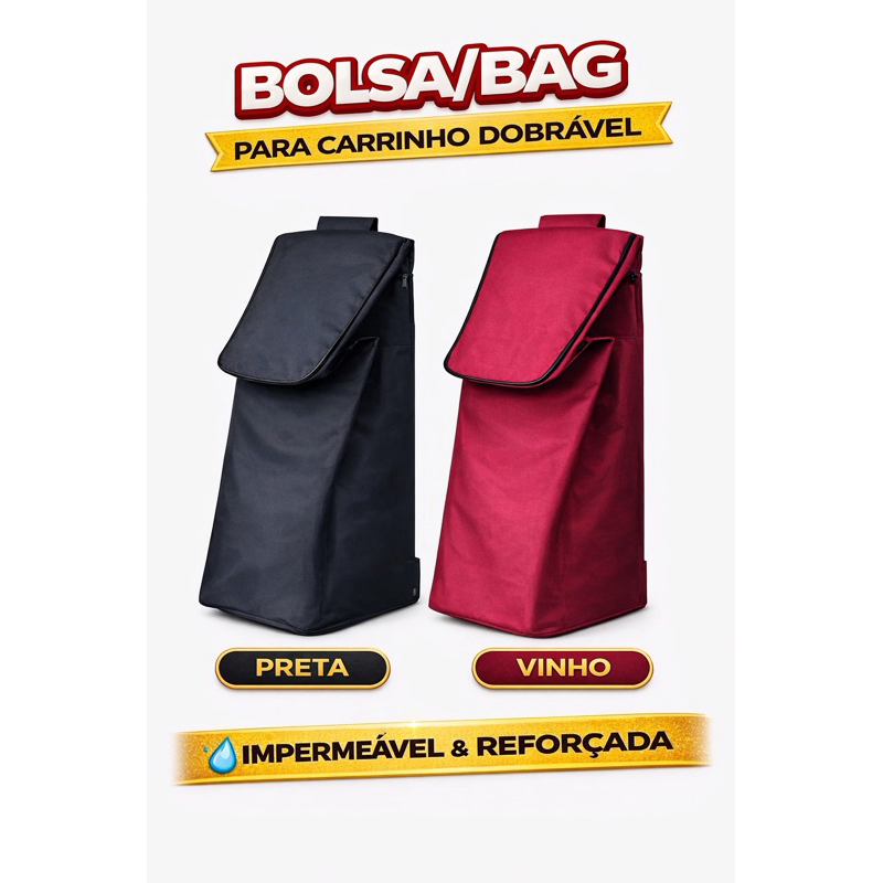 Bolsa Bag para Carrinho de Compras Multiuso| Bolsa Reposição Impermeável Reforçada Grande