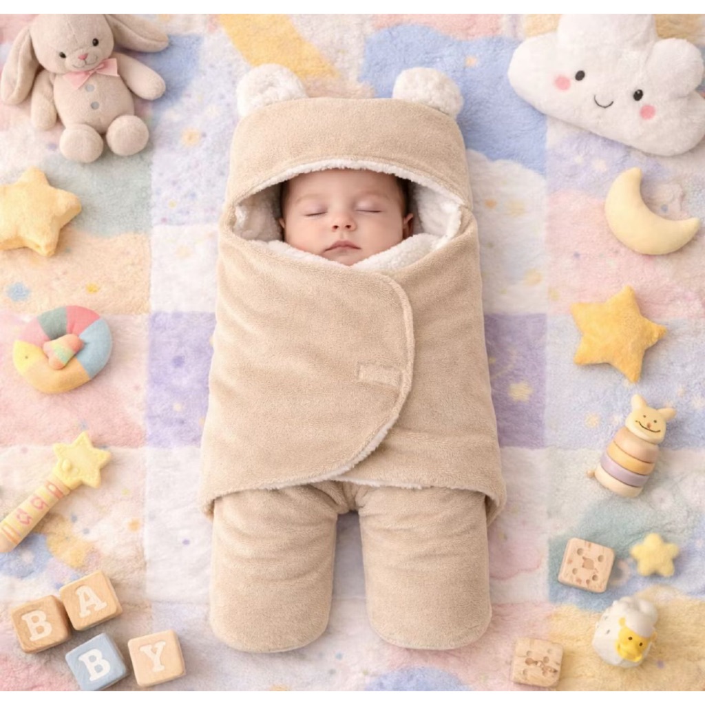 Saco de Dormir Soft Bebe Inverno Ursinho Forrado Sherpa Pele de Carneiro com Velcro e Orelhas em Oferta na Shopee