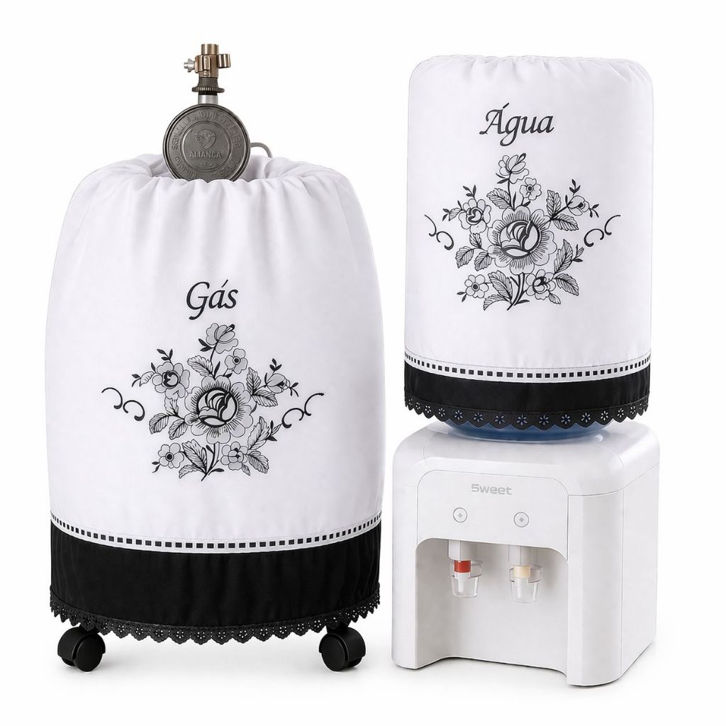 Jogo De Cozinha Kit 2 Peças Capa Para Botijão De Gás + Capa Para Galão De Água Bordado