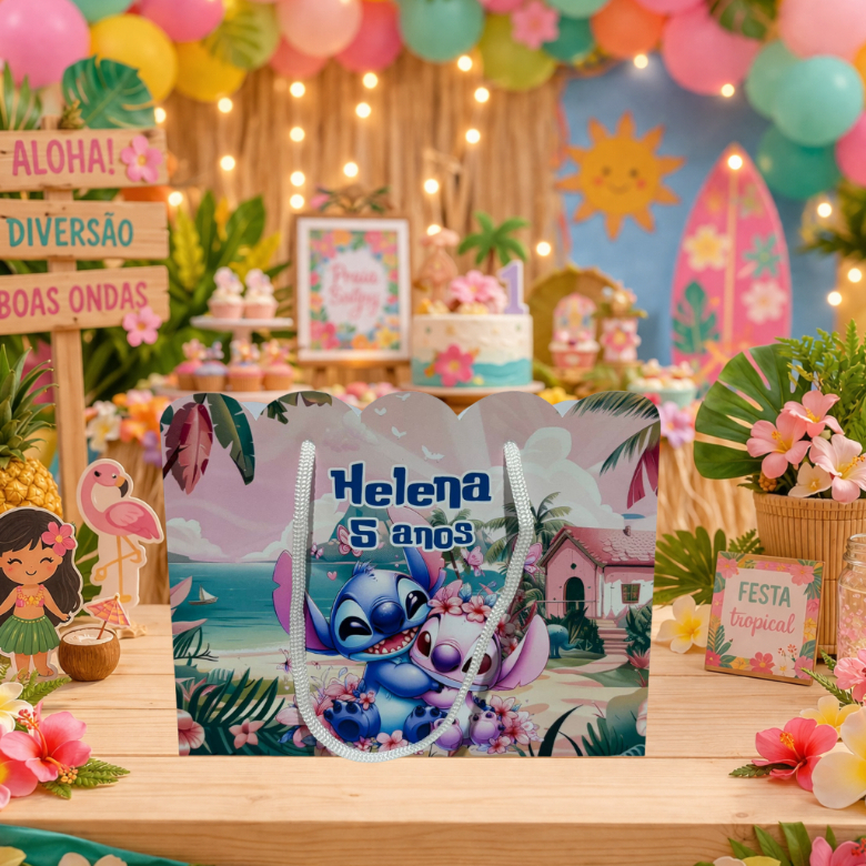 Kit Sacolinhas Personalizadas com Nome e idade | Festa Infantil | Lembrancinha | STITCH E ANGEL