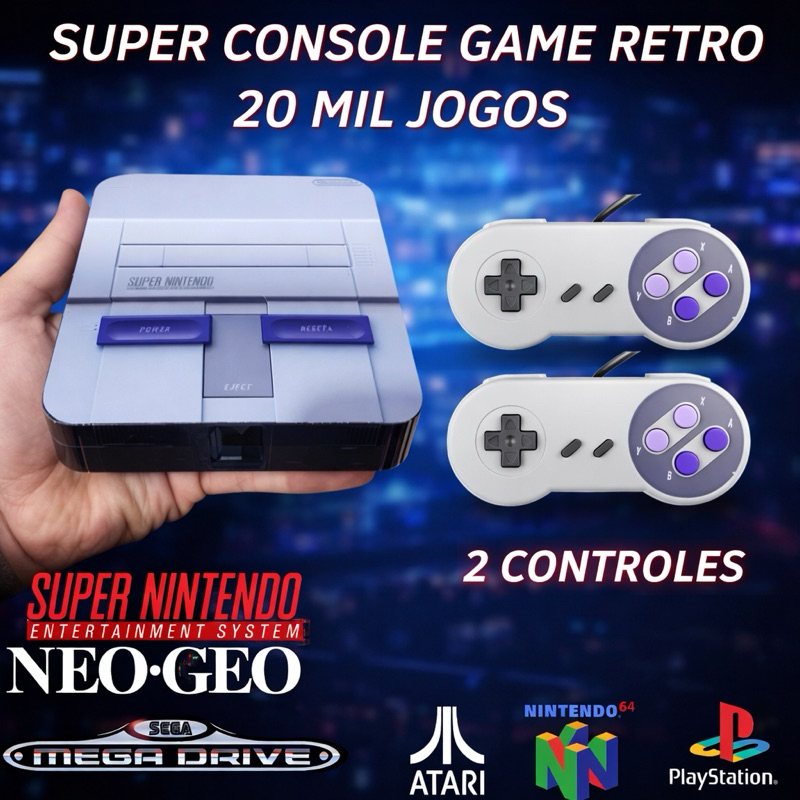 Super Console Game Retro 20 Jogos 2 Controles Snes