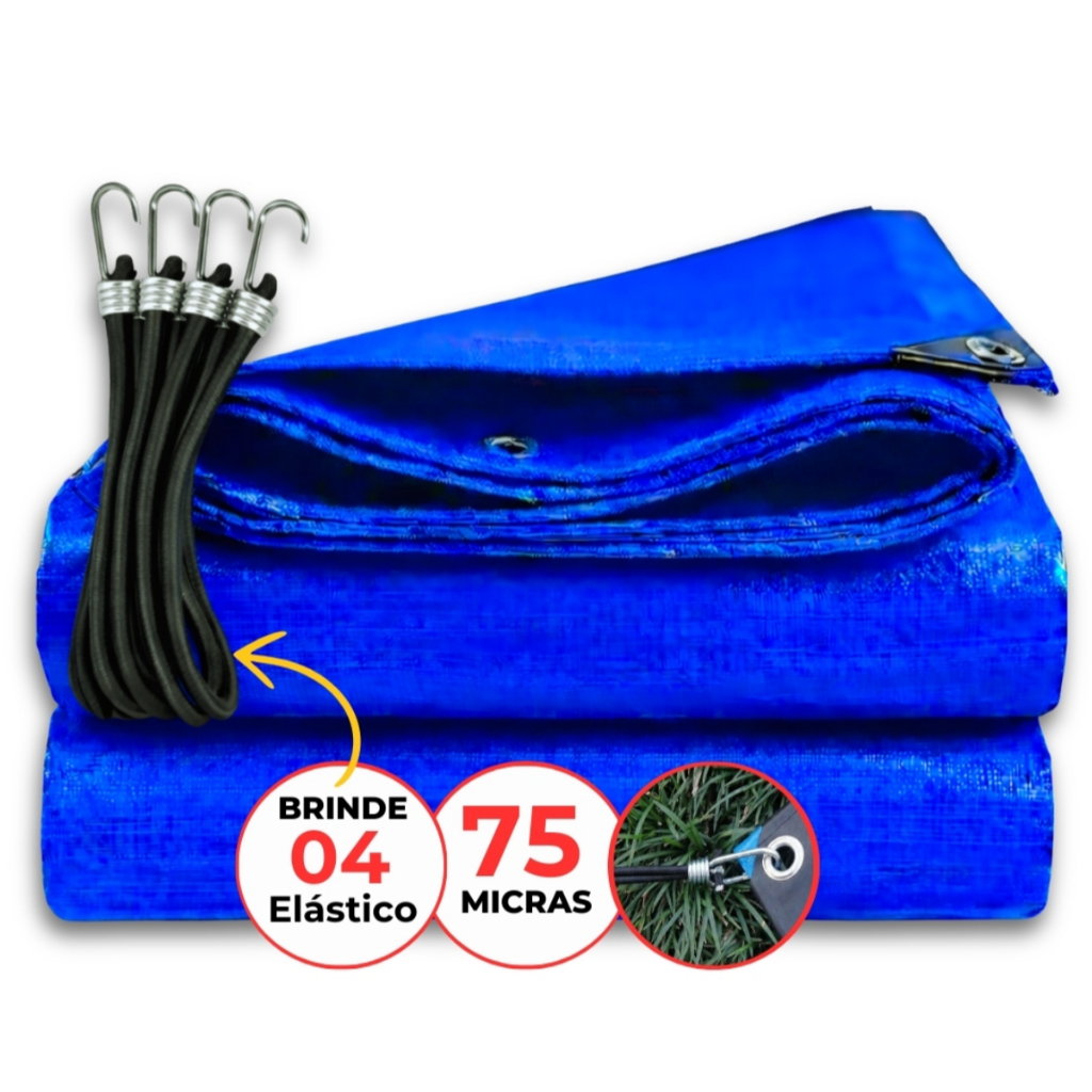 Lona 2x2 Impermeável Azul Leve Caminhão Plástica Com Kit 4 Extensor Elástico