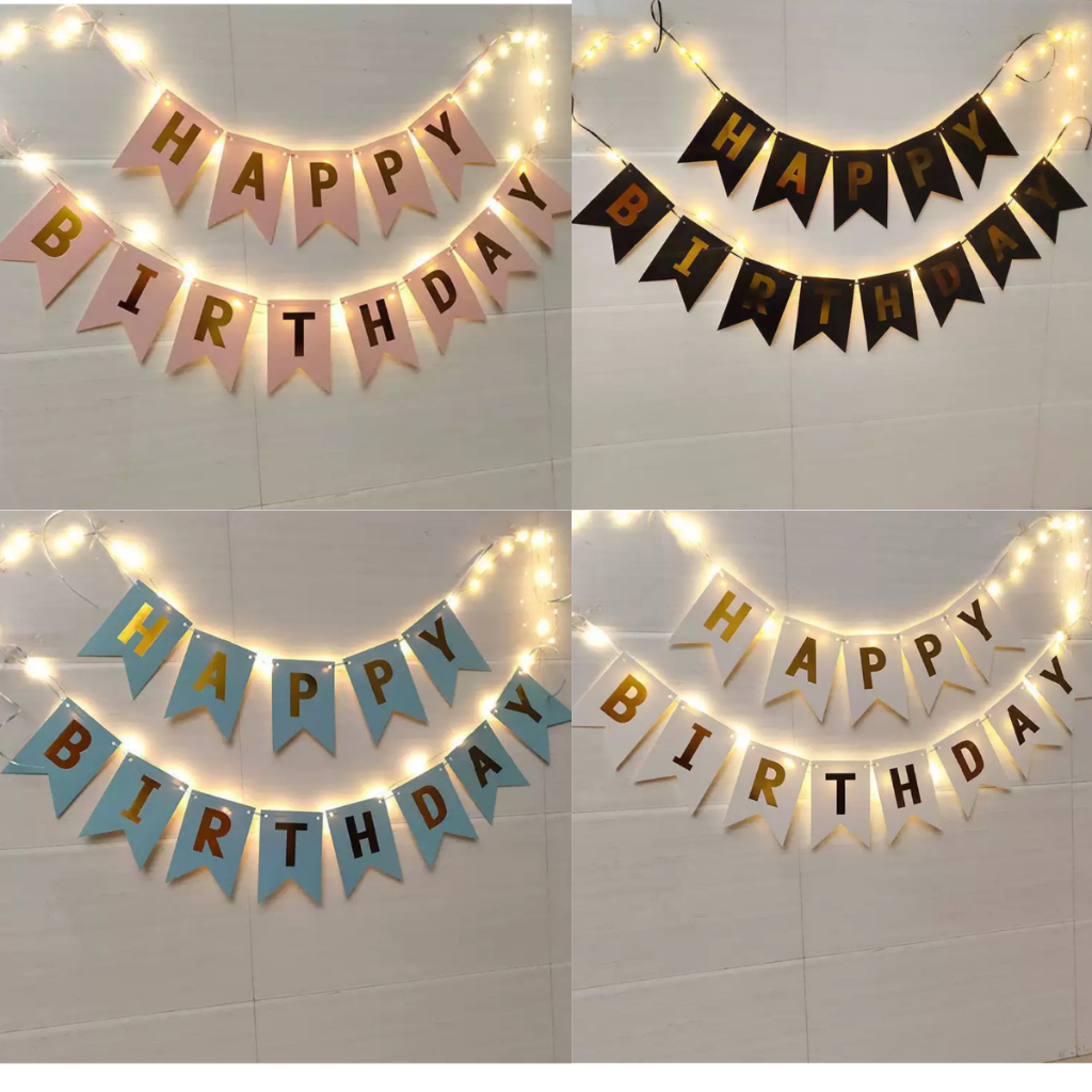 Plaquinha Placa Feliz Aniversário c Luz Happy Birthday Bandeirinha Aniversario Decorativa de Aniversario