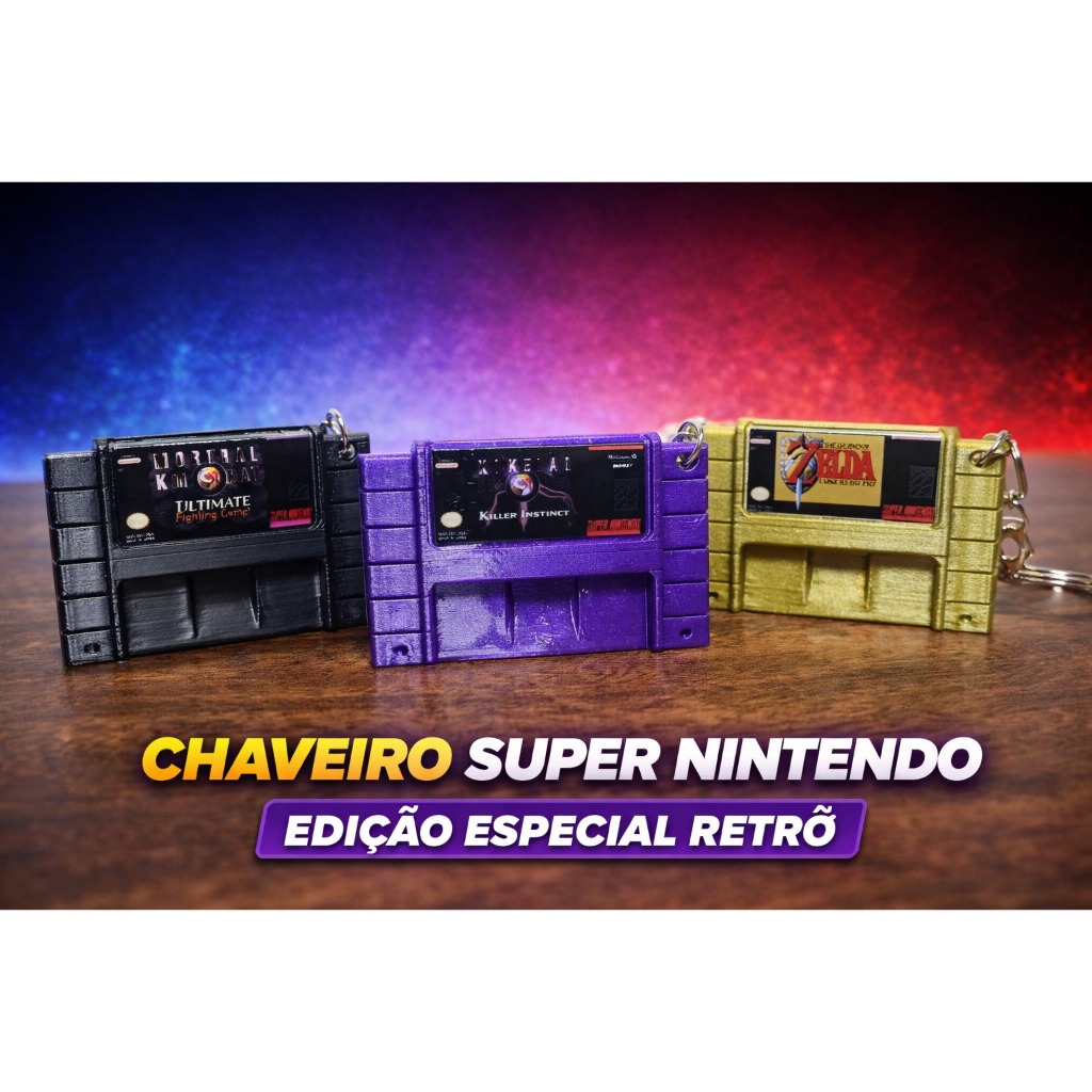 Chaveiro Super Nintendo SNES Retrô | Mortal Kombat Ultimate Zelda Killer Instinct | Edição Especial Gamer | Impressão 3D
